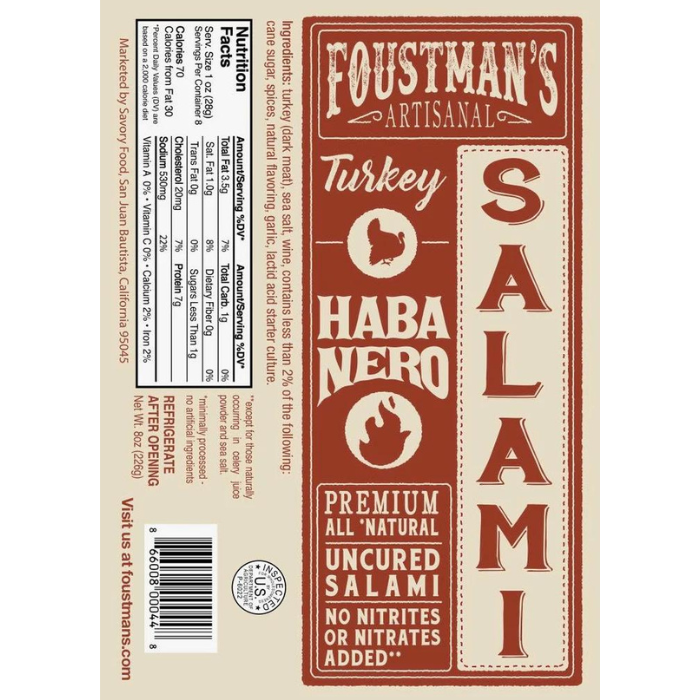 TURKEY HABANERO | ALL-NATURAL UNCURED SALAMI