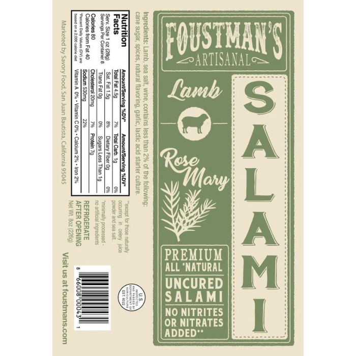 LAMB ROSEMARY | ALL-NATURAL UNCURED SALAMI