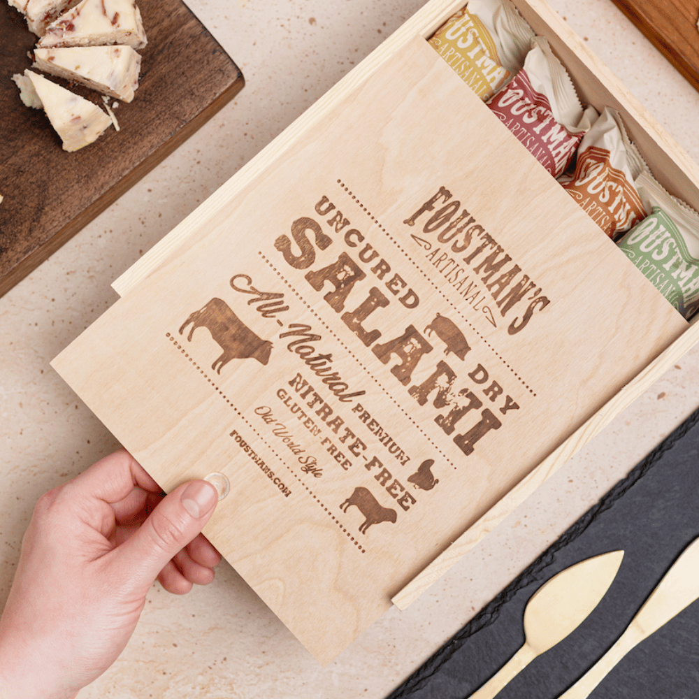 WOODEN GIFT BOX | SALAMI VARIETY 4-PACK | UNCURED