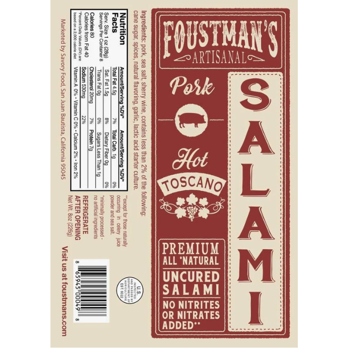 PORK HOT TOSCANO | ALL-NATURAL UNCURED SALAMI