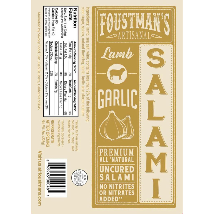 LAMB GARLIC | ALL-NATURAL UNCURED SALAMI