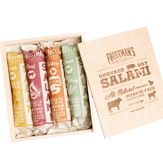 WOODEN GIFT BOX | SALAMI VARIETY 4-PACK | UNCURED
